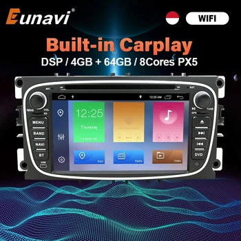 Eunavi 2 Din Android 10 Radio Auto dvd pentru Ford focus 2 Mondeo, S-MAX, C-MAX, Galaxy, Transit Tourneo stereo de Navigare GPS DSP WIFI