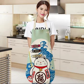 Și Lenjerie de bumbac Șorț de Desene animate Japoneze Cat Noroc de Gătit fără Mâneci Salopete Impermeabile Anti-gras ustensile de Bucătărie Șorț de Bucătar