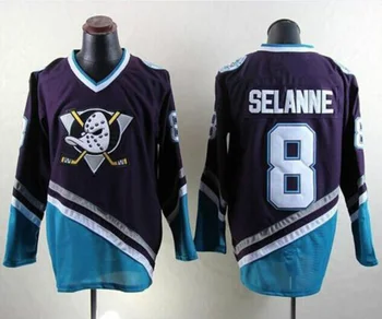 Hochei pe gheață Tricouri Vintage Mighty Ducks #8 SELANNE Ice Hockey Jersey Cusute