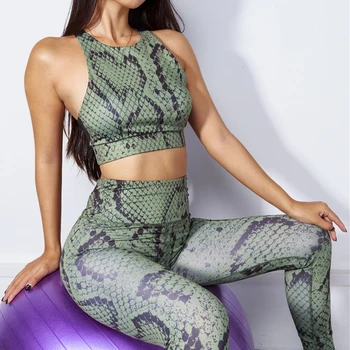 Europene și Americane de Noi Snake Print Yoga Set pentru Femei Respirabil Elastic Sutien de Sport de Înaltă Talie Jambiere Strans Haine de Fitness