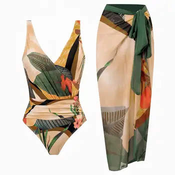2023 Florale Costume De Baie Femei-O Bucată De Costume De Baie Cu Plaja Fusta Imprimate Amatorilor De Scăldat Costum De Baie Pe Plajă Înot De Vară Bodysuit