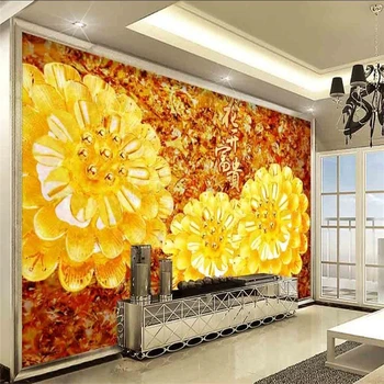 beibehang 3d superbe bijuterii de aur înflorit bogat TV de perete de fundal personalizate frescă mare tapet verde papel de parede
