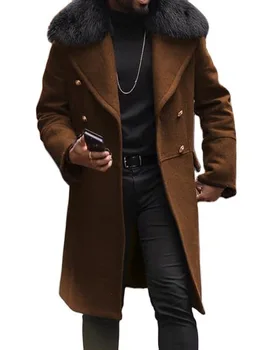 Bărbați Haina Casual Culoare Solidă Slim Fit Rând Dublu Buton Maro Cusătură Laterală Buzunar Sacou Haina de Iarna pentru Bărbați Vestoane pentru Bărbați chaquetas