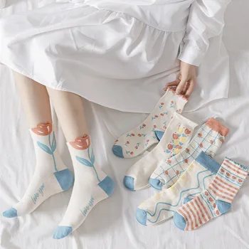Floare albastră Lolita Fete Kawaii Drăguț Șosete de Moda Japoneză Dulce Frilly Zburli Sosete pentru Femei Vintage Harajuku Retro Crew Sock