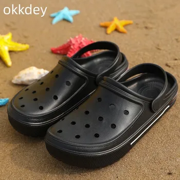 Papuci Om de Moda Leneș Plajă în aer liber Baotou Gaura Pantofi pentru Bărbați Respirabil Sport Casual Interior Papuci de Casa Noi de Vara