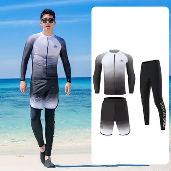 Barbati Maneca Lunga tricou, 3pcs/set Soare UV Protectie Tee+Jambiere+Trunchiuri iute Uscat Înot Zip Shirt și Pantaloni de Plaja Trunchiuri