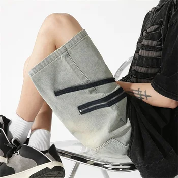 Nouă Bărbați pantaloni Scurți Casual Drept Liber Scurt de Blugi cu Fermoar Oblic Design mai Jos de Genunchi pantaloni Scurți pentru Bărbați 2023 Noi