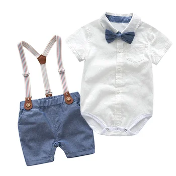 Băiețelul Haine De Vară Domn Costume Nou Partid Rochie De Bumbac Moale Solid Rmper + Curea Pantaloni Infant Toddler Set