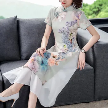 Cheongsam Fată Tânără Îmbunătățit Rochie Lunga Stil Chinezesc Elegante De Vara Noi