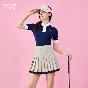 Iubesc de Golf Tinuta Femei Top cu mânecă Scurtă T-shirt cu Fermoar Rever Polo Shirt Scurt Fusta Matase de Gheață uscare Rapidă Sport Jersey