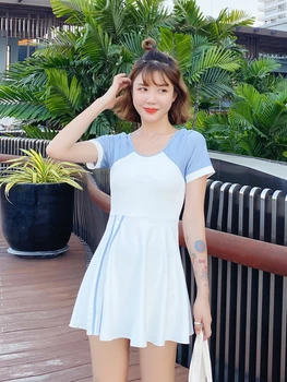 Costume de baie Femei Coreea de costume de Baie Femei Acopere Burta Conservator 2022 Fusta stil Piept s-au Adunat Student Înot Purta-O singură Bucată
