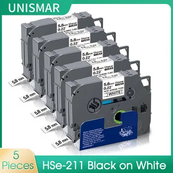 5pcs Căldură Psihiatru Tuburi HSe-211 HSe211 HSe 211 pentru Fratele Negru pe Alb 5.8 mm Etichetă Compatibil pentru Brother Ptouch Label Printer