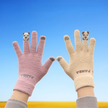 Iarna Imprimare Panda Drăguț de Pluș Cinci-deget Mănuși în aer liber, Călărie Mănuși Tricotate Fetele Rece-dovada Touch Ecran Mănuși de Cald