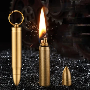 Vintage Glonț De Cupru În Formă De Kerosen Vânt Rece Butan Lanterna Bricheta De Metal Flacără Deschisă Rece Brichete Accesorii De Fumat