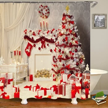 Pomul de crăciun Roșu Fulg de nea Cadou de Crăciun de Decorare Baie de Patru piese de tipar Digital Duș Perdea Decorative Perdea