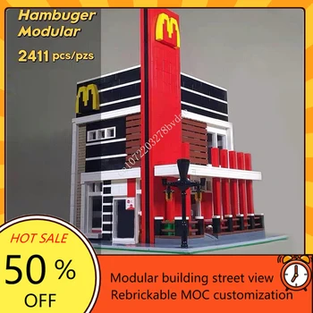 Humburger Magazin Modular MOC Creative street view Model Blocuri Arhitectura DIY Educație Asamblare Jucarii Model Cadouri