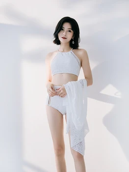 Dantela Costume De Baie Femei Coreea De 2022 De Vara Noi Split Bikini Trei Piese S-Au Adunat Alb Costume De Baie En-Gros De Costume De Baie Femei Bikini