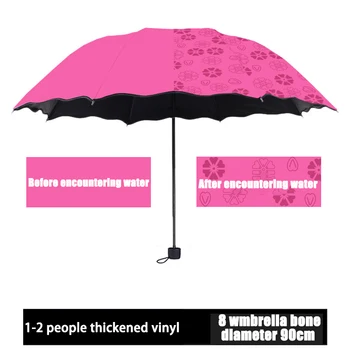 Doamnelor Portabil Umbrele Windproof 3-Pliere Flori în Apă își Schimbă Culoarea Anti-UV, Soare/Ploaie Umbrela xobw