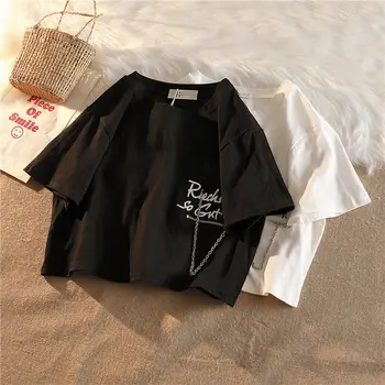 Crop Top de sex Feminin Culturilor tricou Femei Haine de Acasă pentru Femei Vintage Y2k Streetwear 90 Negru Roz Grafic Teuri Prietenii T-shirt