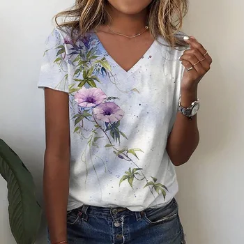 Moda Flori Pictura Model 3D de Imprimare Tricouri Femei Tricou V-Neck Supradimensionate Casual Tricouri Topuri Streetwear Femei Y2K Îmbrăcăminte