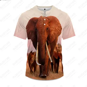 Bărbați Mânecă Scurtă T-shirt Butonul Vrac Top Casual Moda Harajuku 3DPrint Animal Sălbatic Elefant Dominantă tricou Top de Vara Noi