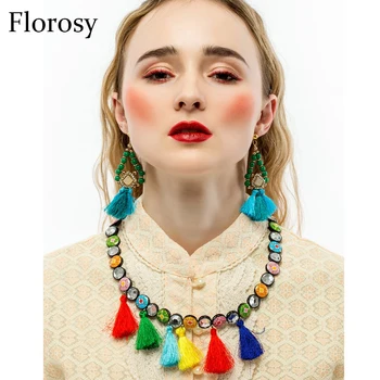 Lung Lanț de Frânghie Colier din Bumbac Tassel Pandantiv Colier pentru Femei Florosy Brand de Bijuterii Handmade Declarație Colier Nou