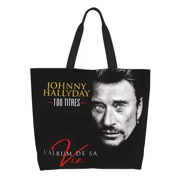 Johnny Hallyday Rock Alimentar Tote Pungi De Cumpărături Drăguț Franceză Franța Cantareata Canvas Shopper Umăr Saci De Mare Capacitate Geantă De Mână