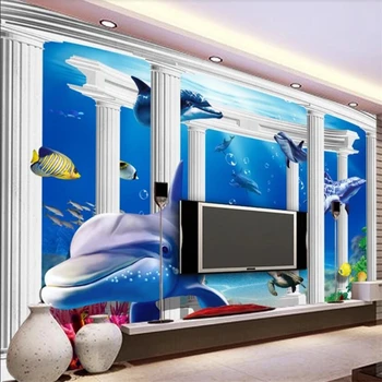 wellyu Lumii Subacvatice 3D Palat Roman Delfin TV de Perete Personalizate pictura Murala Mare Tapet Verde papel de parede para quarto