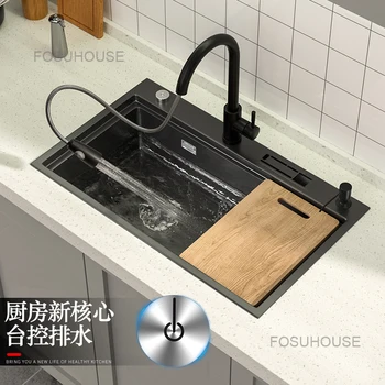 Chiuveta de bucatarie Singur Rezervor Negru Nano Chiuveta Pas de Spălat Vase Bazinul Pas de bucătărie din Oțel Inoxidabil s accesorii