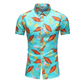 LIFENWENNA Moda Floare Cămașă Bărbați Summer Casual Hawaii Print Plus Dimensiune Scurt, Camasi cu Maneca Agrement, Vacanta, Îmbrăcăminte pentru Bărbați 7XL
